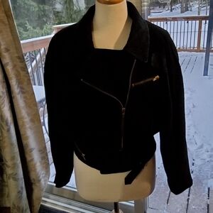 Vintage 80s Black Suede Cafe Racer Bikers Jacket